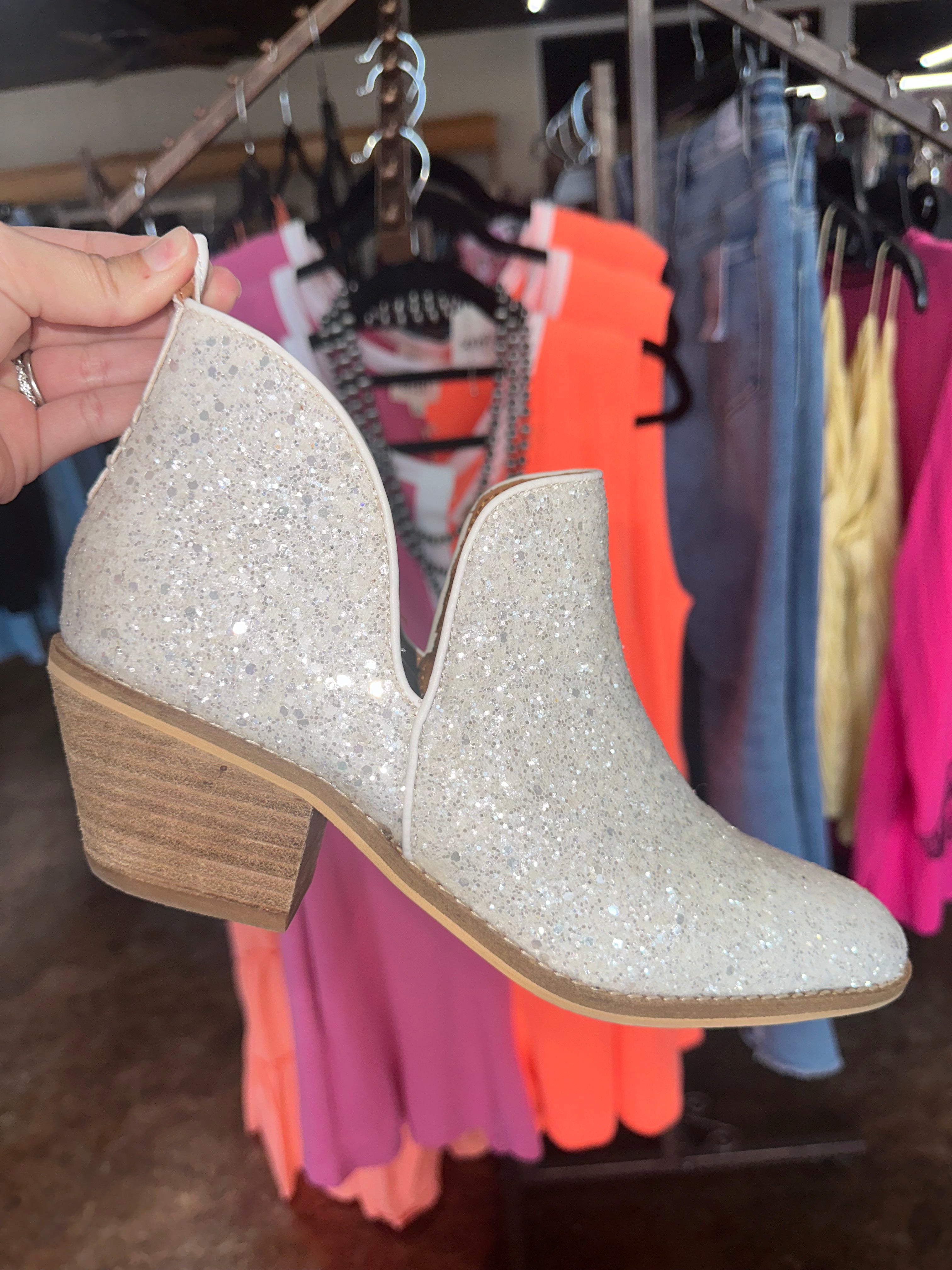 C Glow Up Sparkly White Bootie