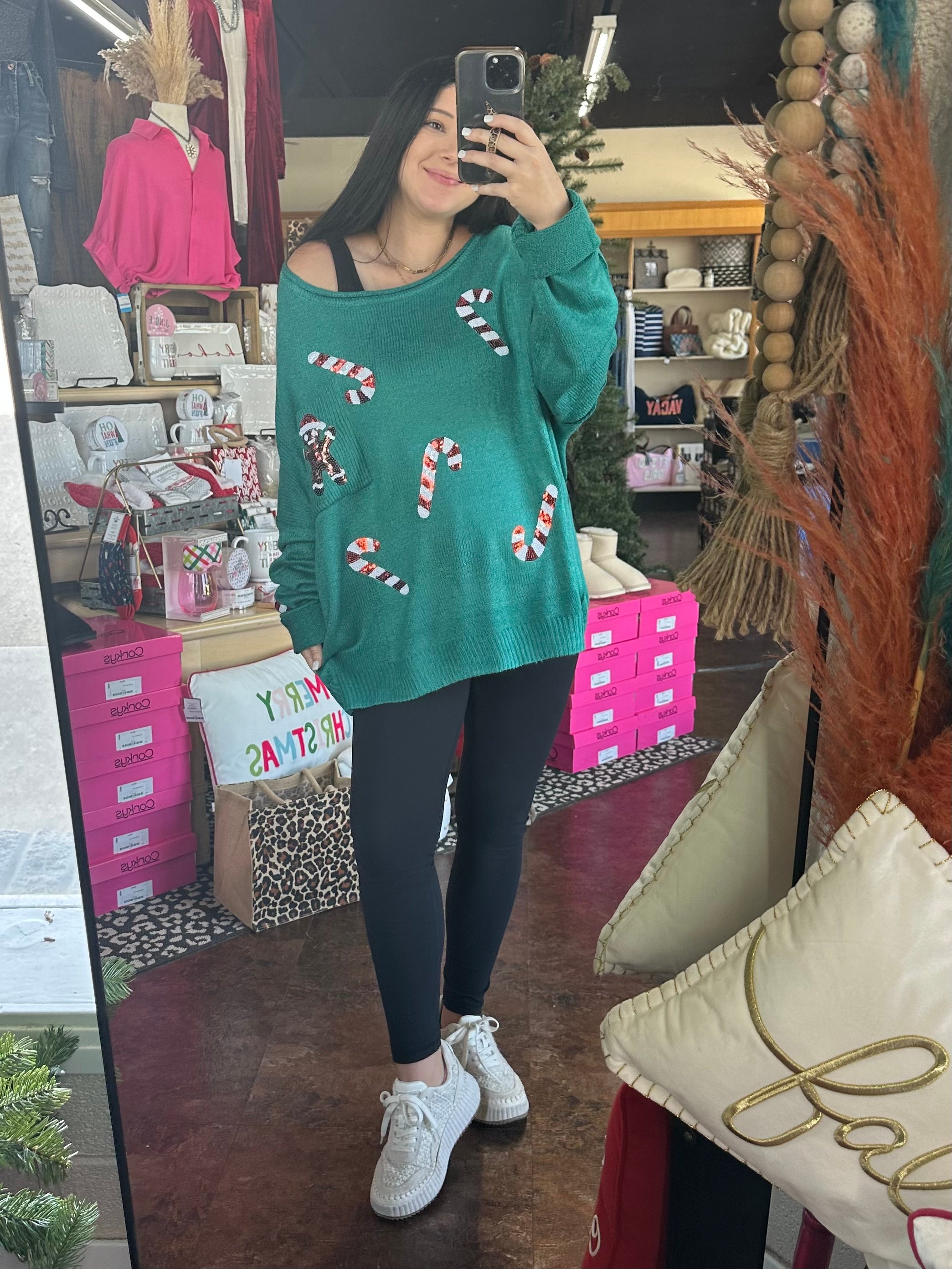 Sequined Candy Canes Sweater