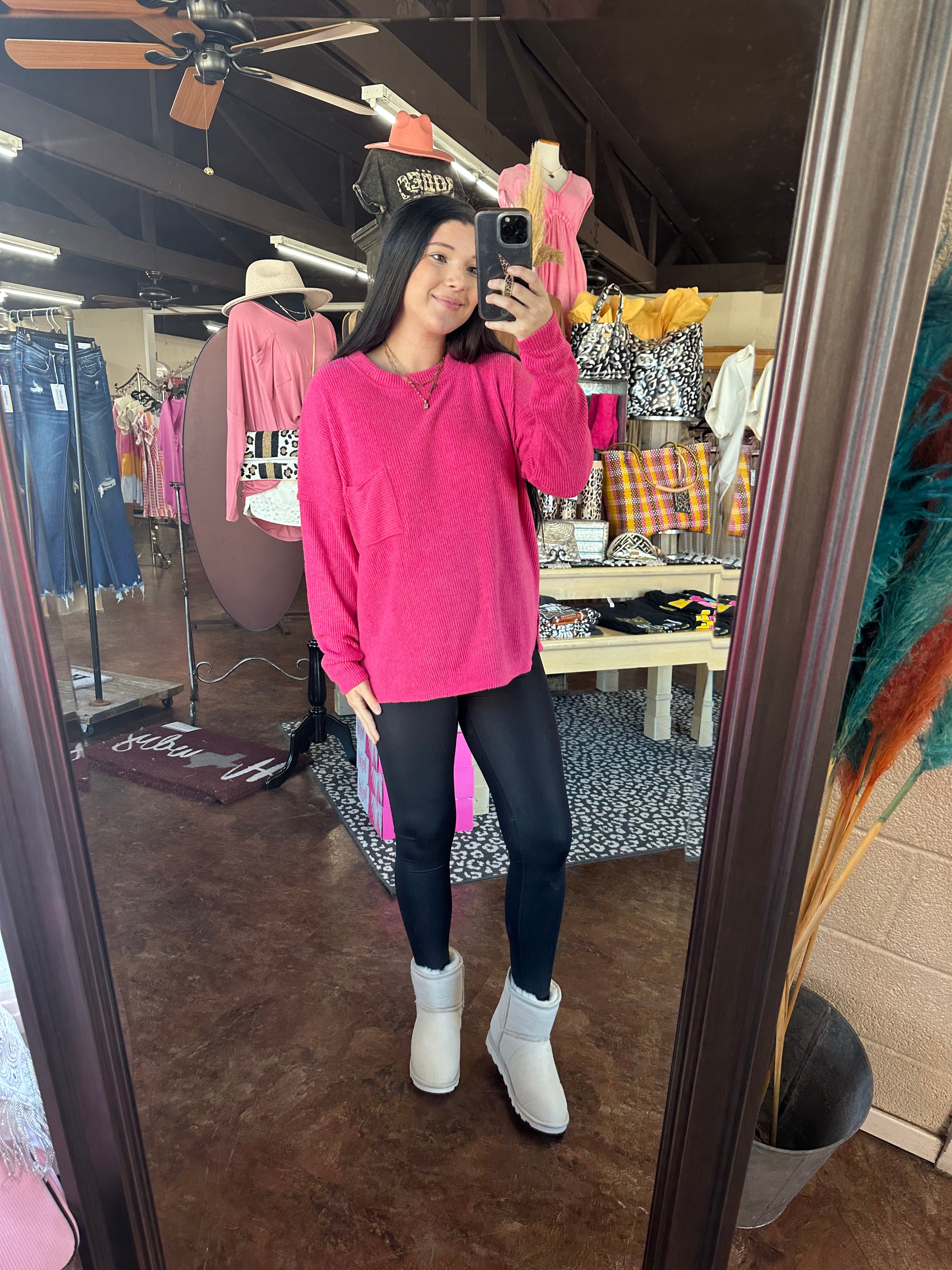 Z Ribbed Sweater Hot Pink