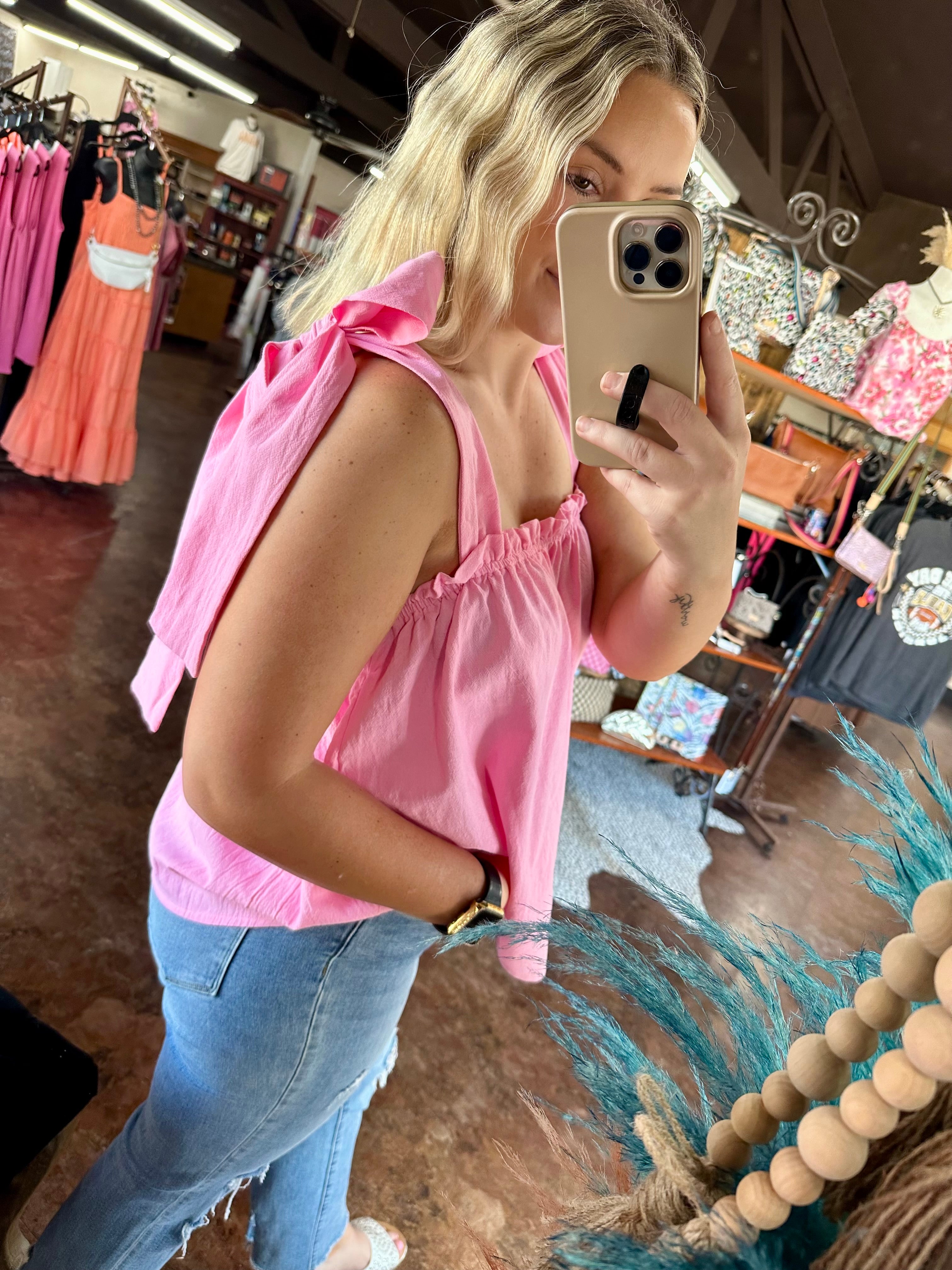 Big Ribbon Tie Tank- Pink