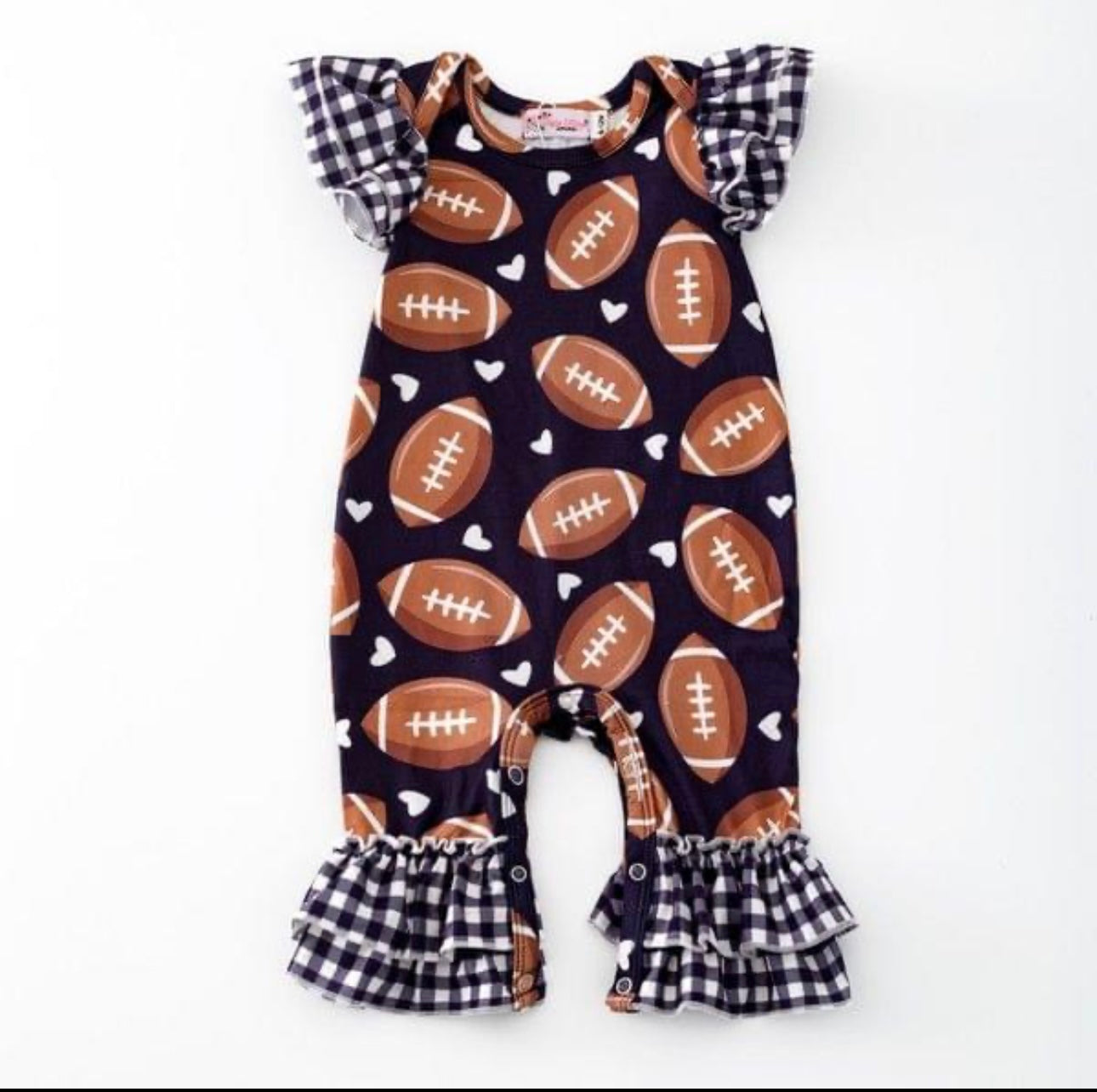 Gingham Football Girl romper