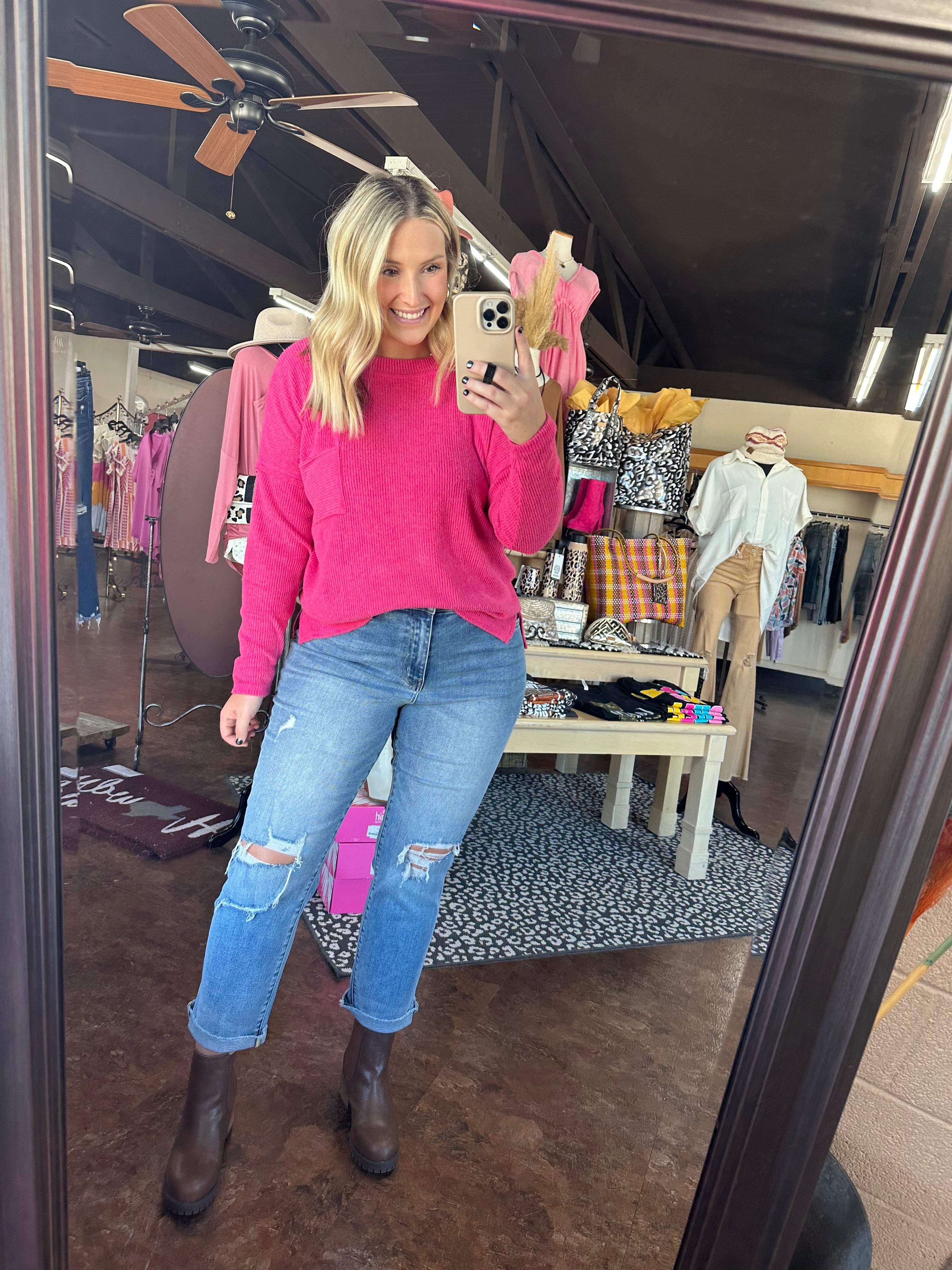 Z Ribbed Sweater Hot Pink
